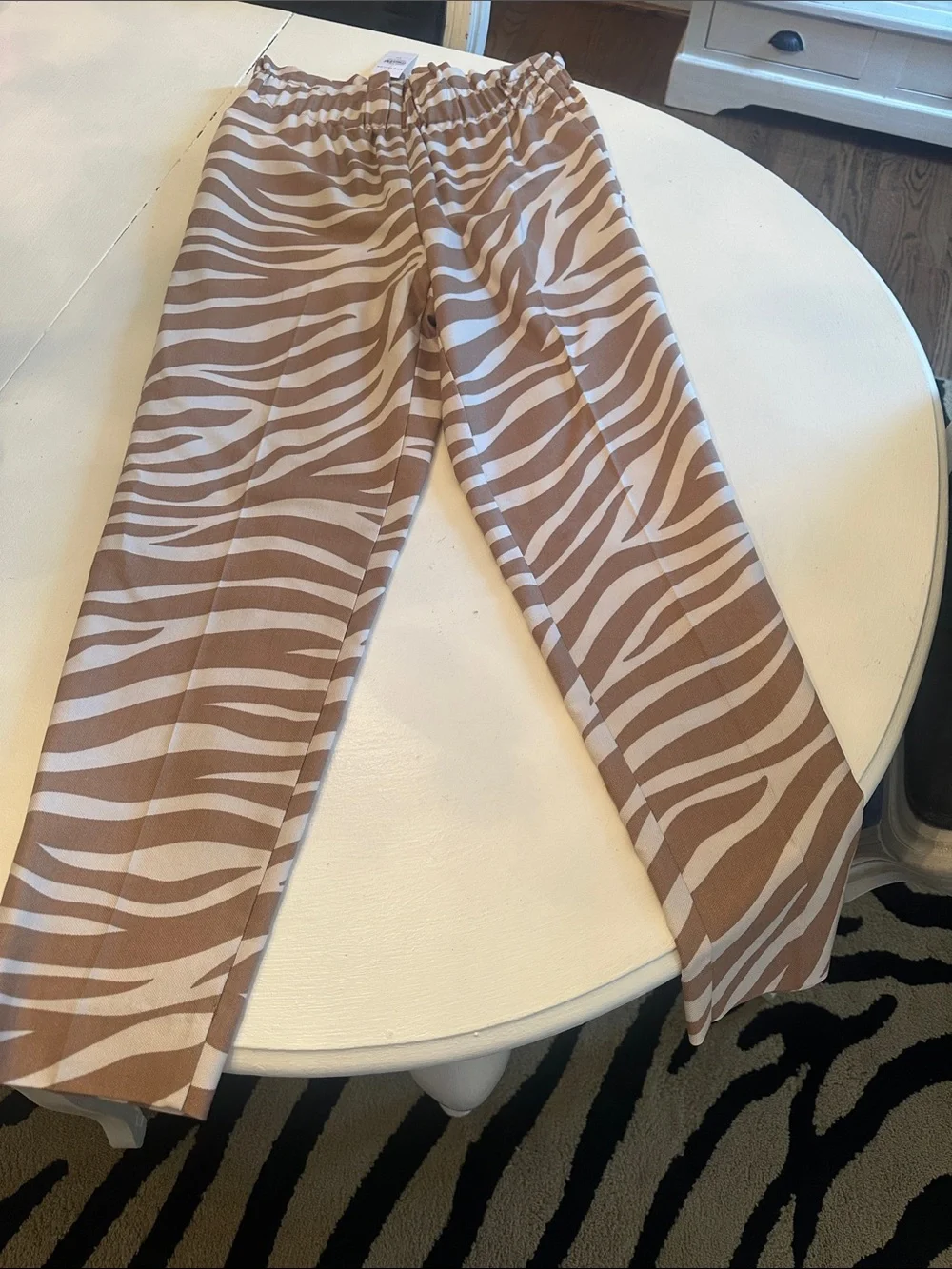Ann Taylor Beige and White Zebra-Print Straight Leg Pants